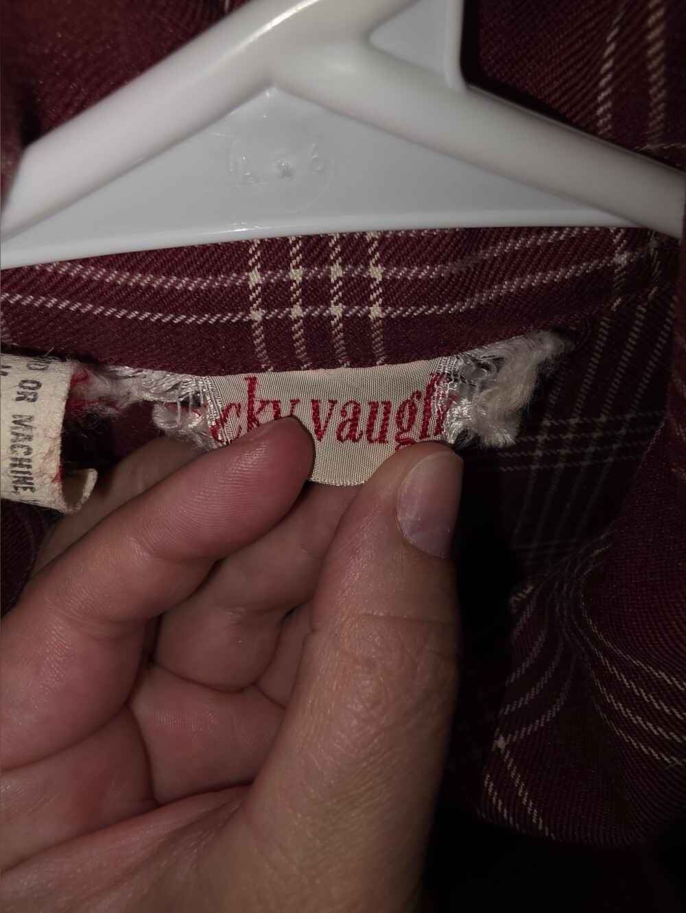 Plaid Long Sleeve Shirt Dress in Burgundy - Picture 3 of 4